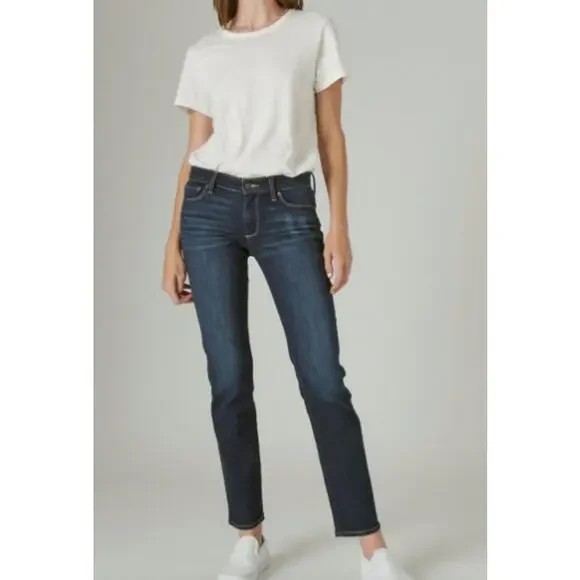 Lucky Sweet' N Straight Mid Rise Straight Denim Jeans Dark Blue Wash 27/4 Ankle - Picture 2 of 11